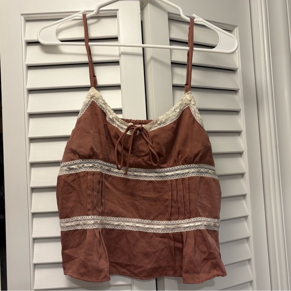 Aeropostale Satin Lace Trim Cami Mauve Size M Lace Cami Going Out Top Coquette - Picture 3 of 5